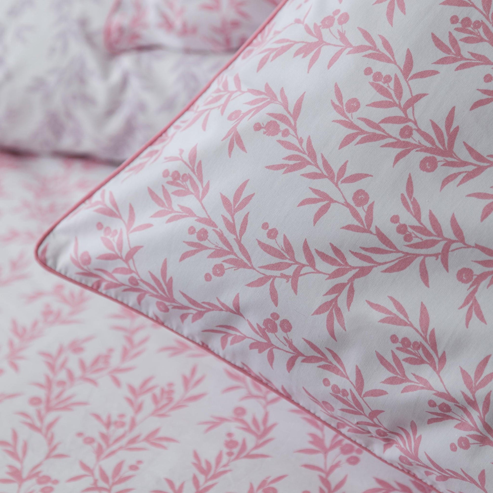Parure de lit en pure percale - Ensemble de housse de couette à petites fleurs lilas et roses