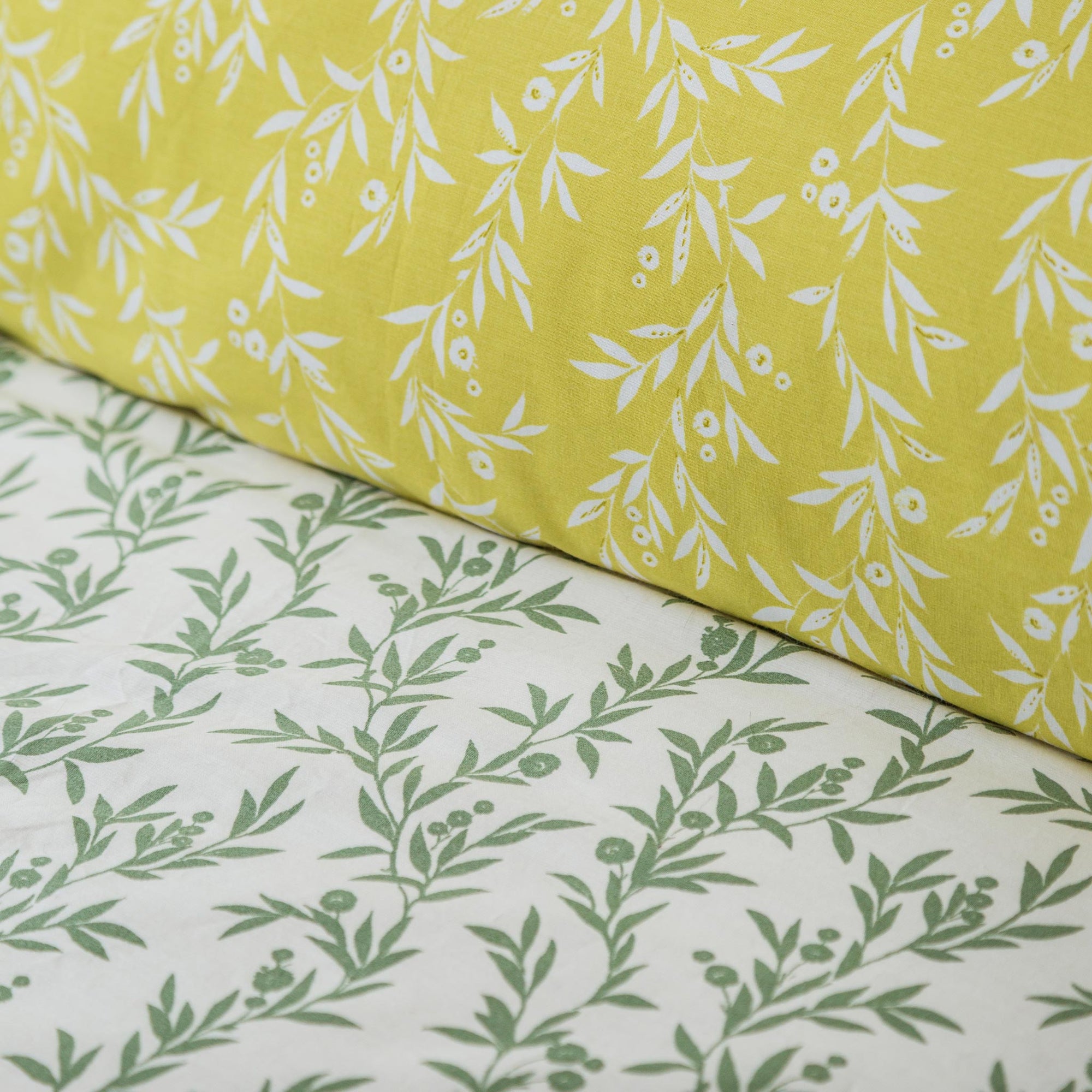 Luxury Cotton Percale Bedding Green Yellow Floral Duvet Cover Set – Leruum  London