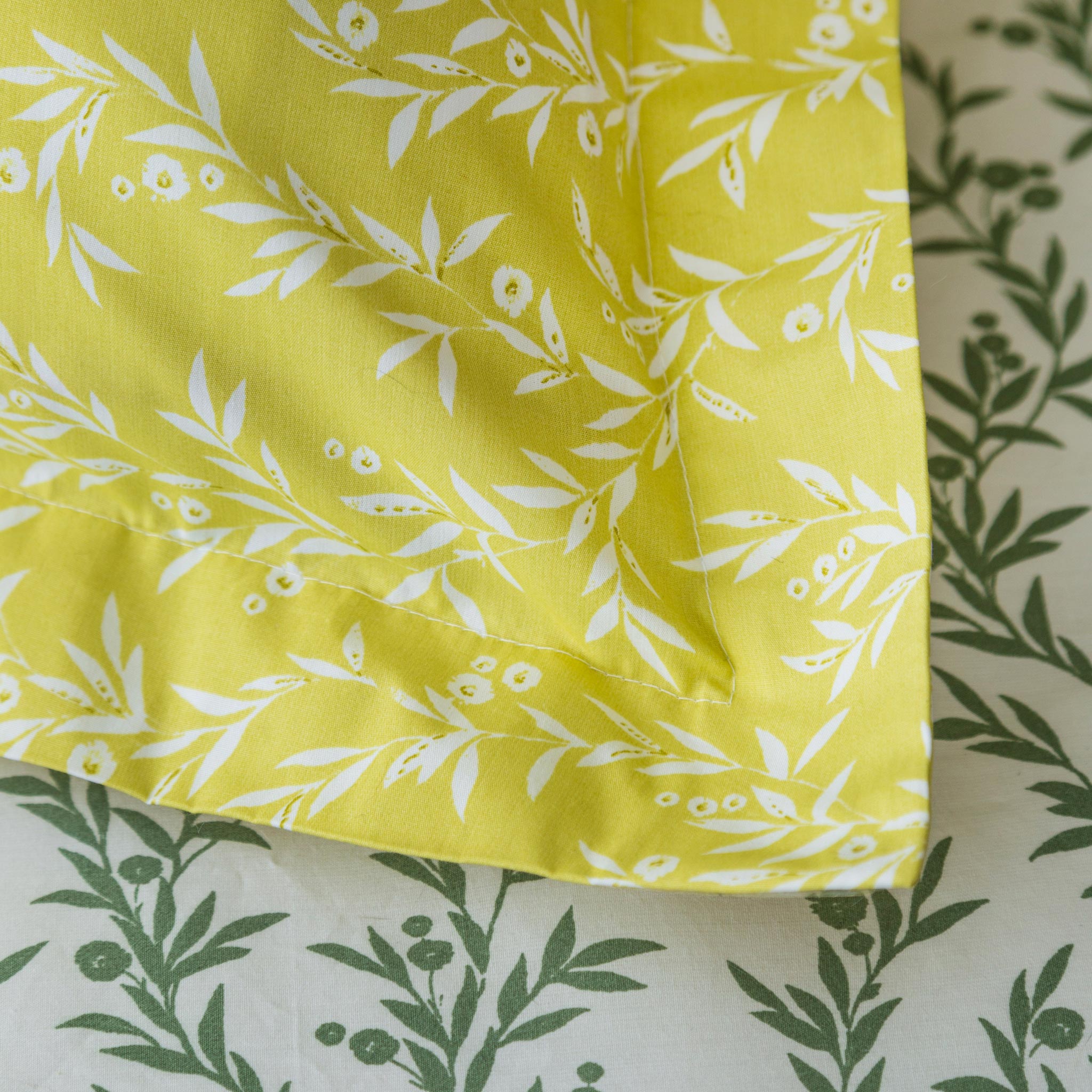 Pure Percale Bedding Olive Green &amp; Yellow Ditsy Floral Duvet Cover Set