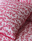 Parure de lit en pure percale, ensemble de housse de couette à petites fleurs blanches et magenta