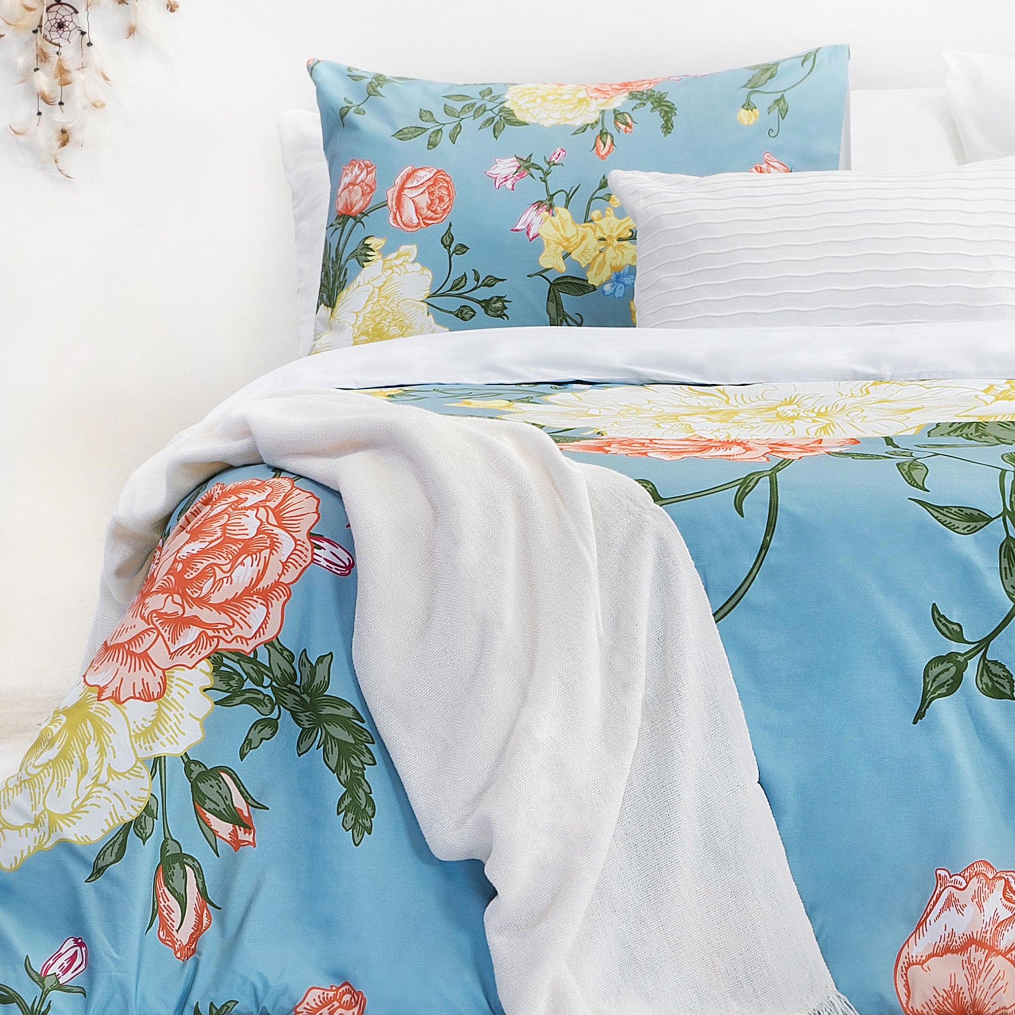 Bettwäsche-Set aus Baumwollperkal mit Meeresblumen-Motiv, Blau mit Blumenmuster