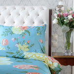 Ocean Flowers Blue Floral Cotton Percale Duvet Cover Bedding Set
