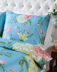 Ocean Flowers Blue Floral Cotton Percale Duvet Cover Bedding Set