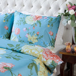 Ocean Flowers Blue Floral Cotton Percale Duvet Cover Bedding Set