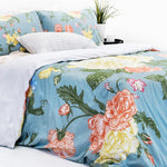 Ocean Flowers Blue Floral Cotton Percale Duvet Cover Bedding Set