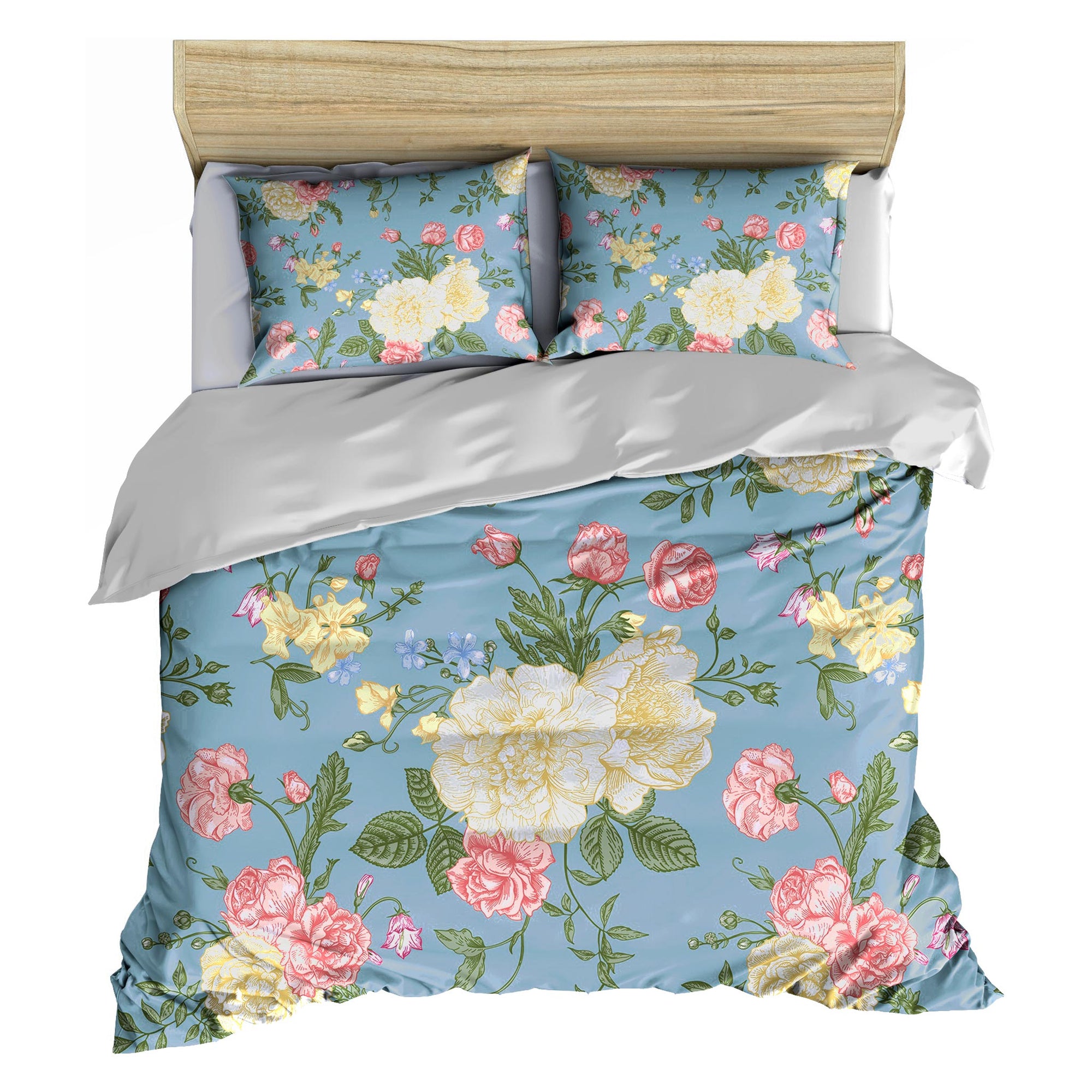 Bettwäsche-Set aus Baumwollperkal mit Meeresblumen-Motiv, Blau mit Blumenmuster