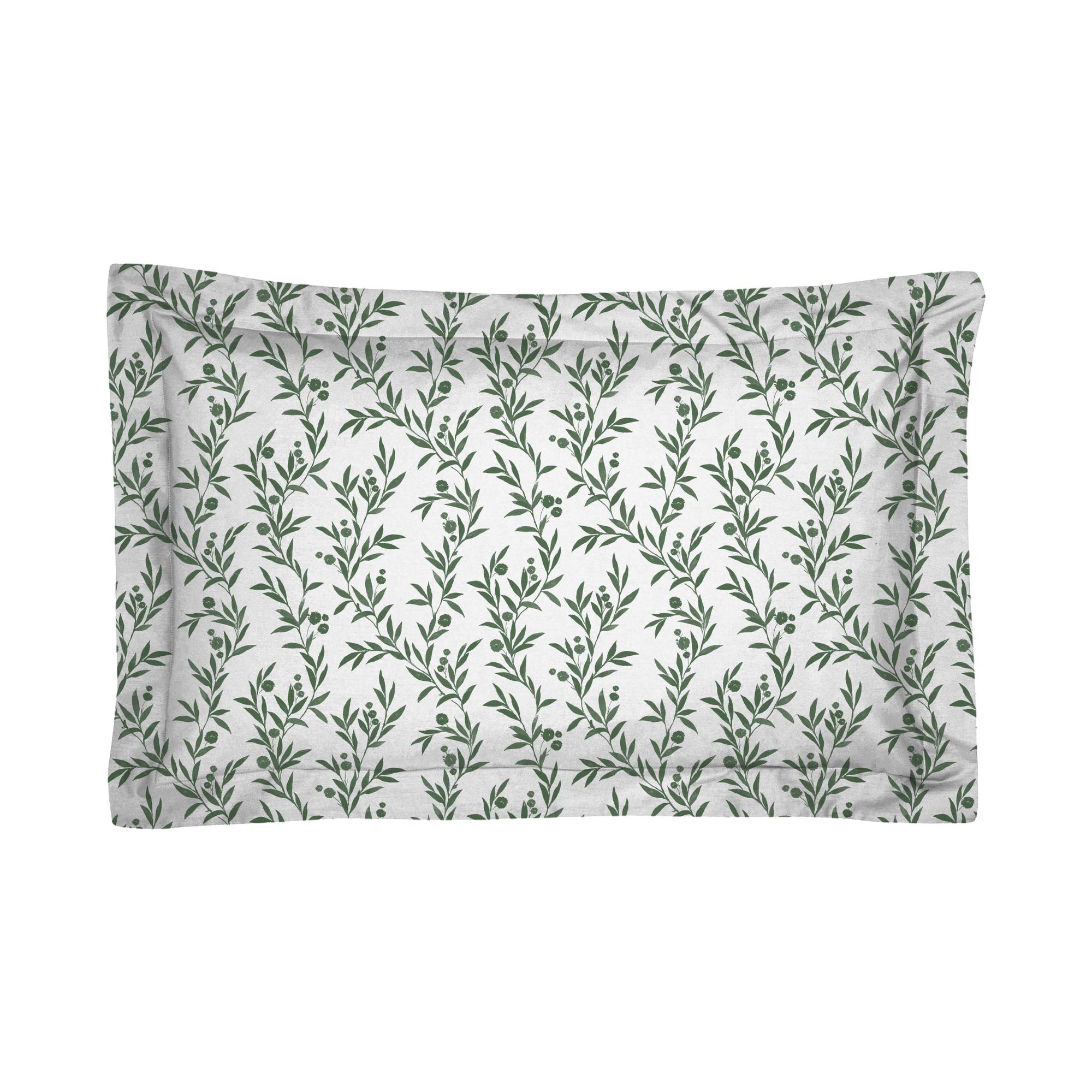 One Pair Pure Olive Green Floral 200TC Cotton Percale Oxford Pillowcase