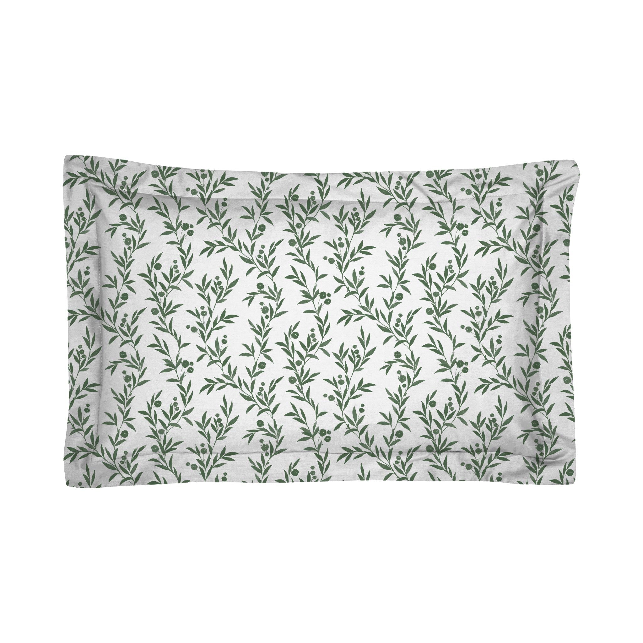Pure Olive Green Floral 200TC Cotton Percale Oxford Pillowcase Set