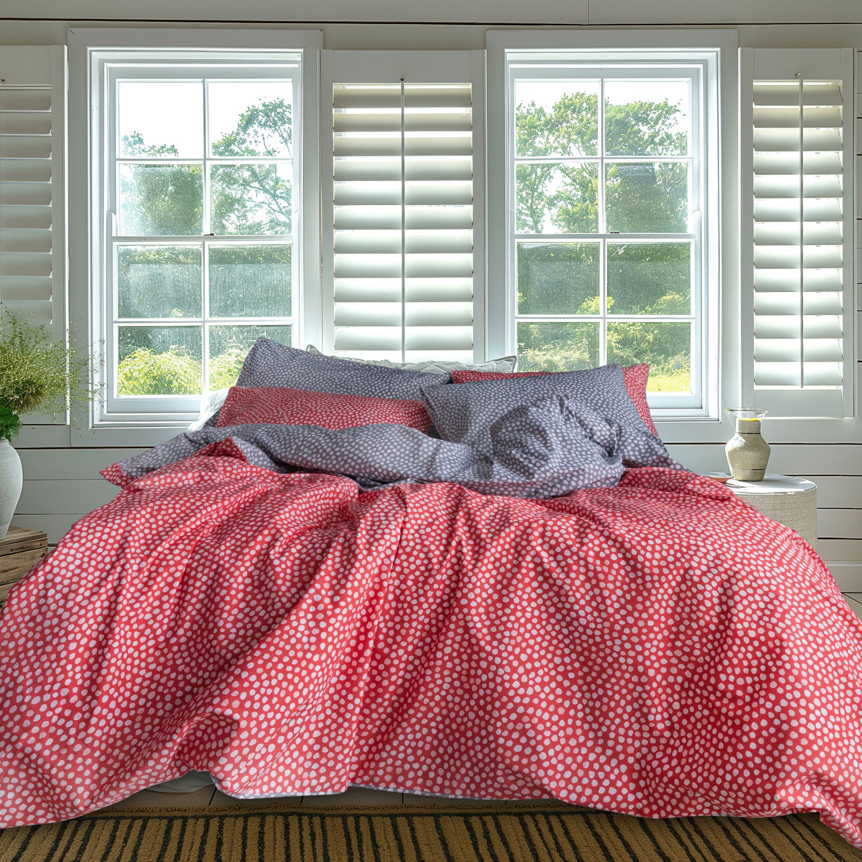 orange polka dot cotton duvet cover bedding set