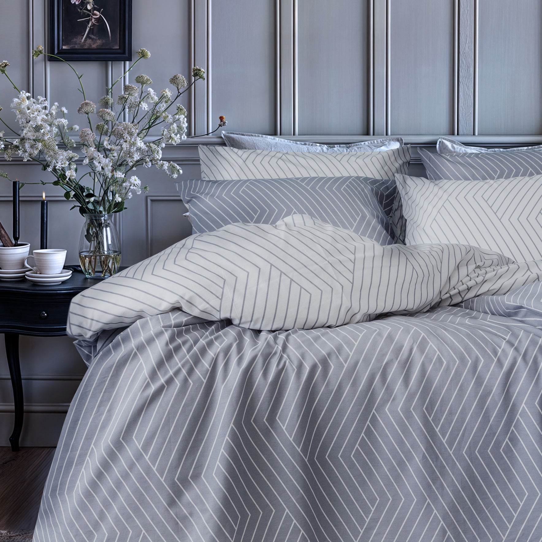 oslo dark grey chevron duvet cover set