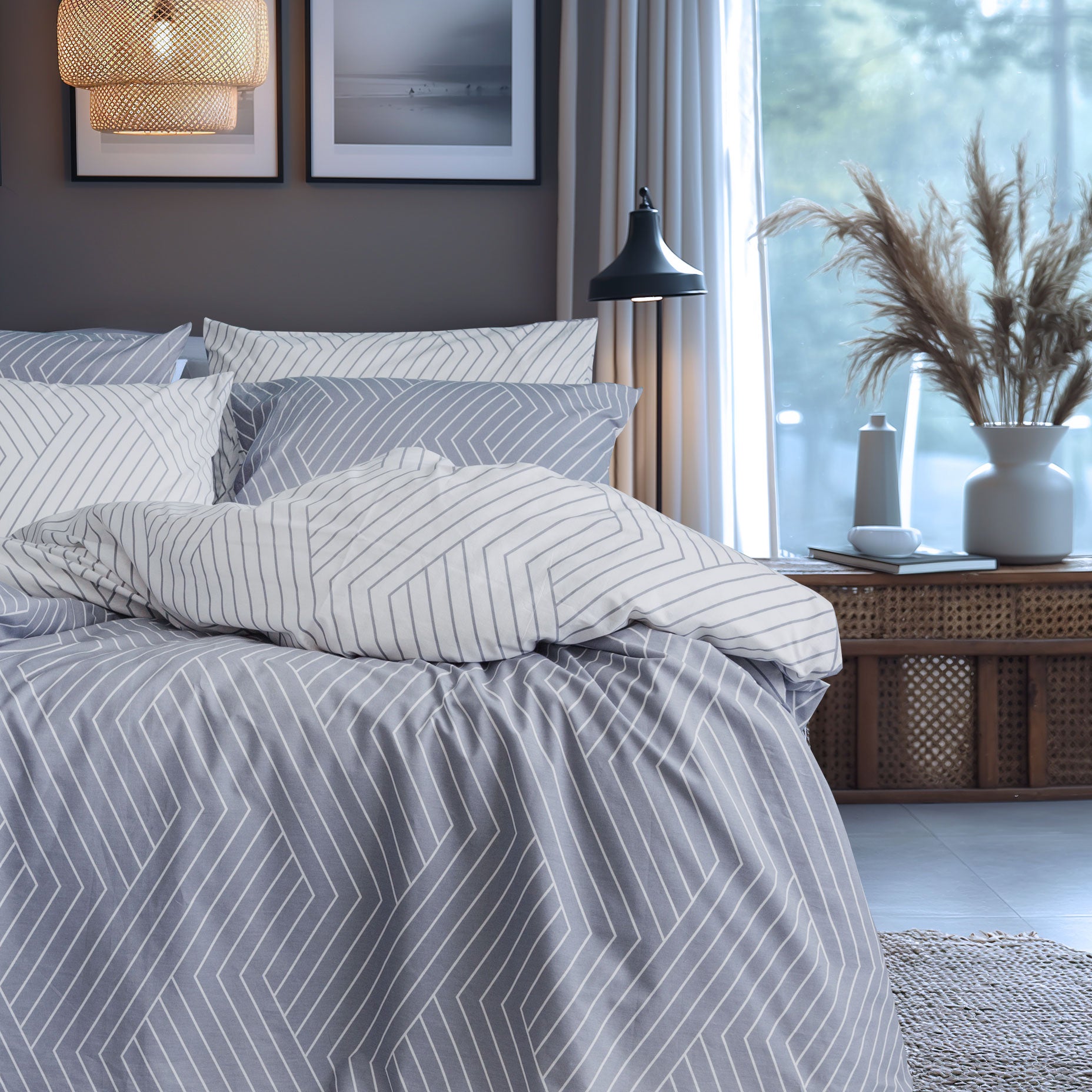 oslo dark grey chevron duvet cover set