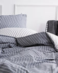 Oslo Dark Grey Chevron Cotton Duvet Cover Bedding Set