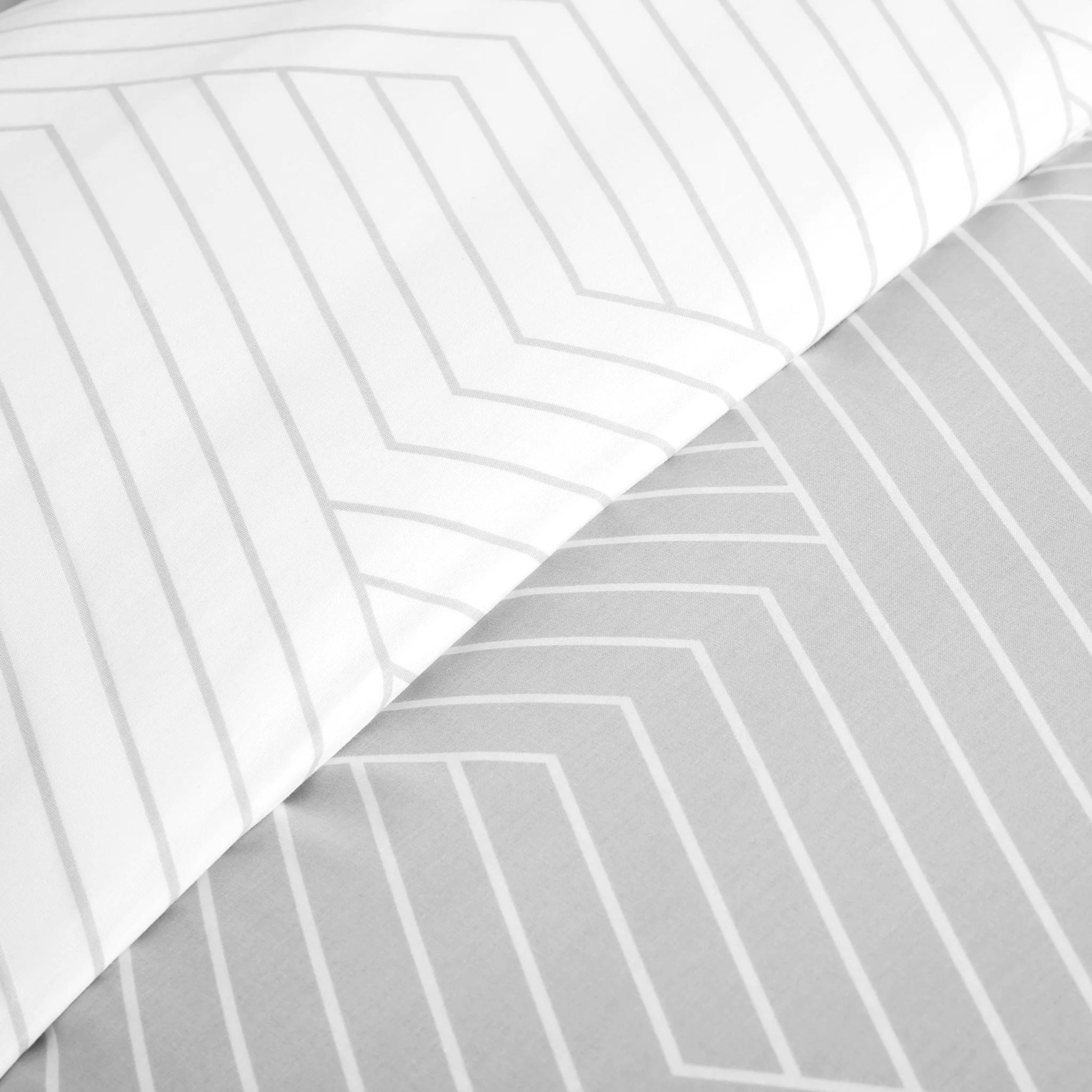 Oslo Light Grey Chevron Cotton Duvet Cover Bedding Set