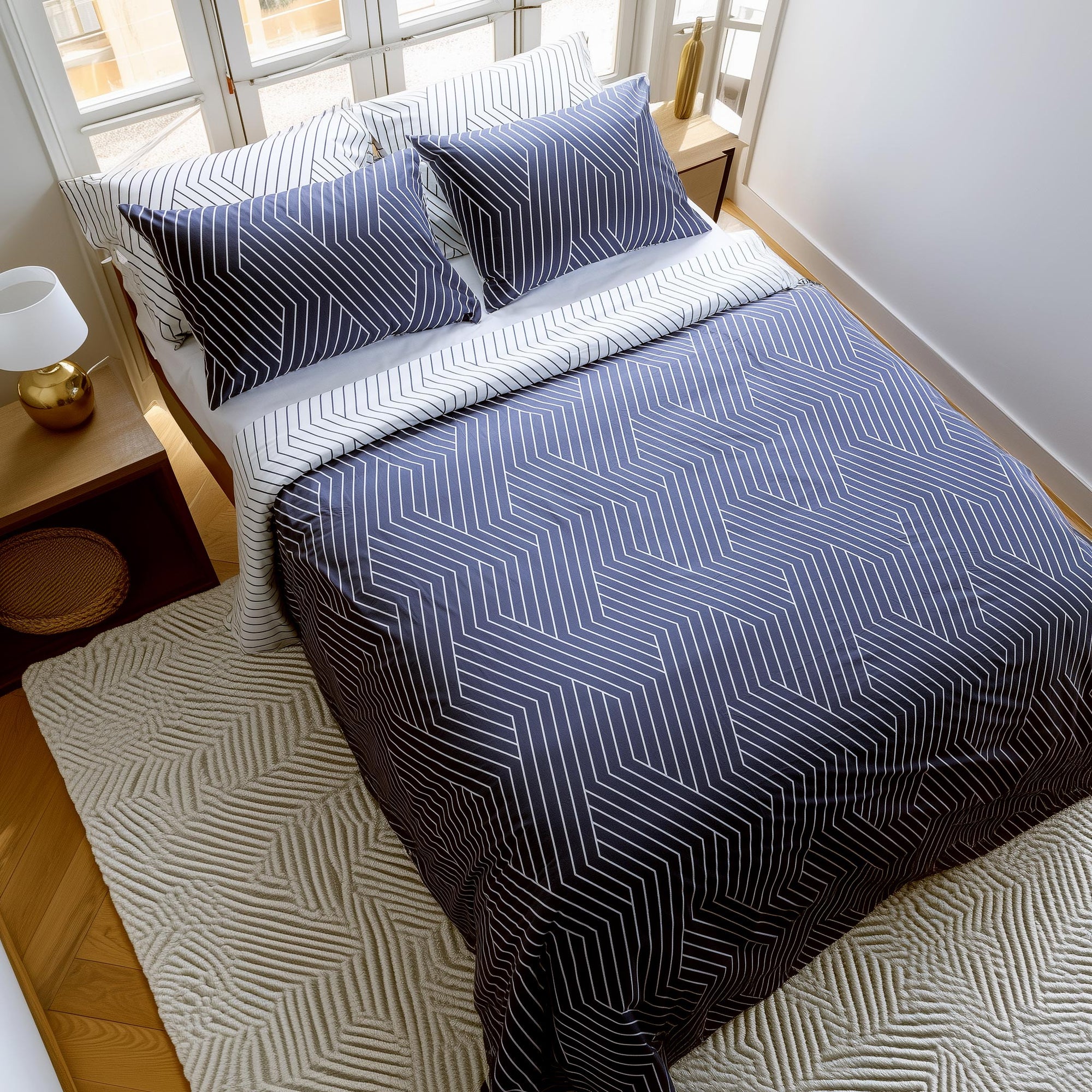 oslo navy black blue chevron duvet cover set