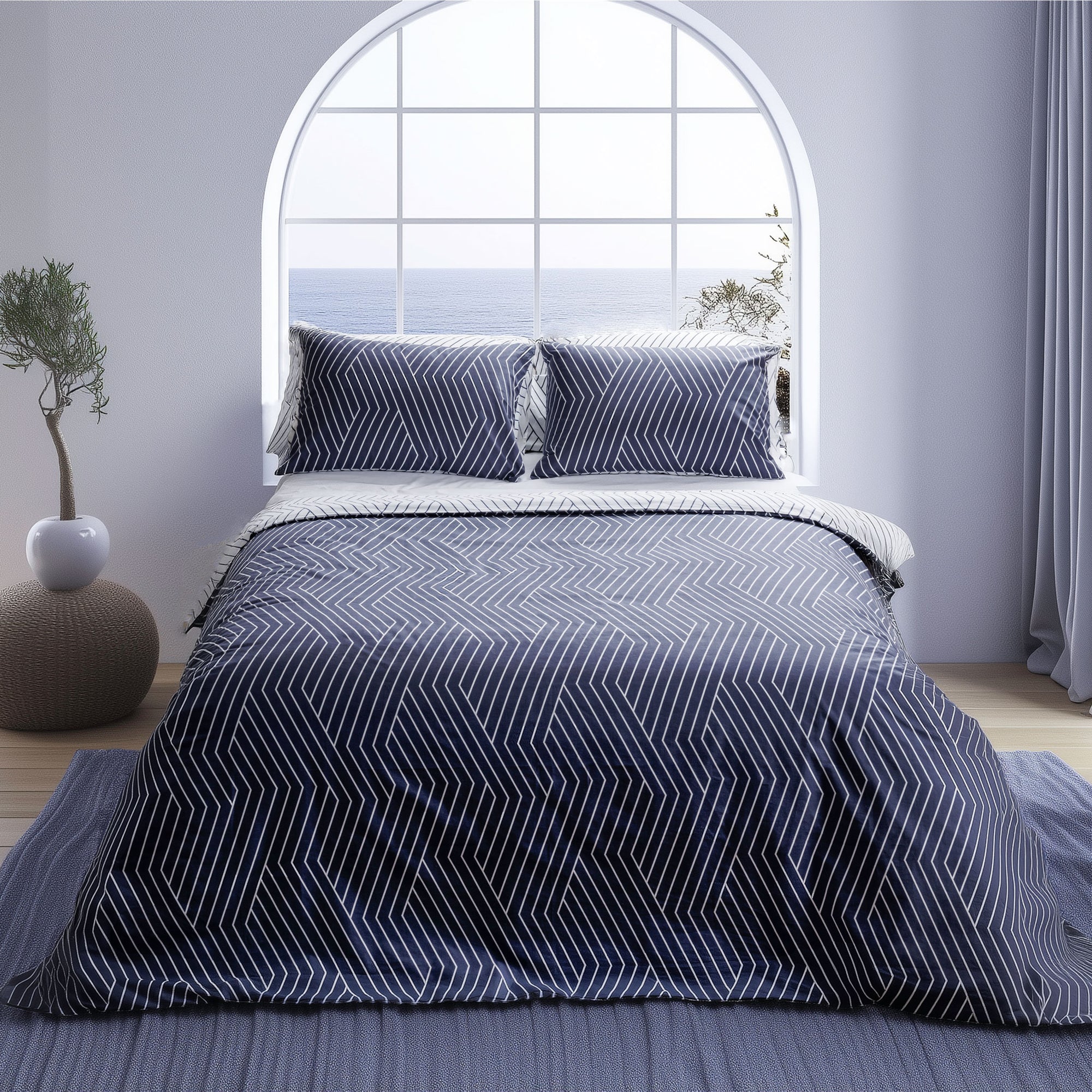 oslo navy black blue chevron duvet cover set