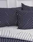 Parure de lit avec housse de couette en coton à chevrons bleu marine foncé Oslo (UE)
