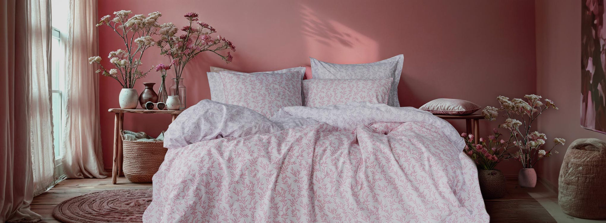 pink lilac floral duvet cover pure cotton percale bedding set