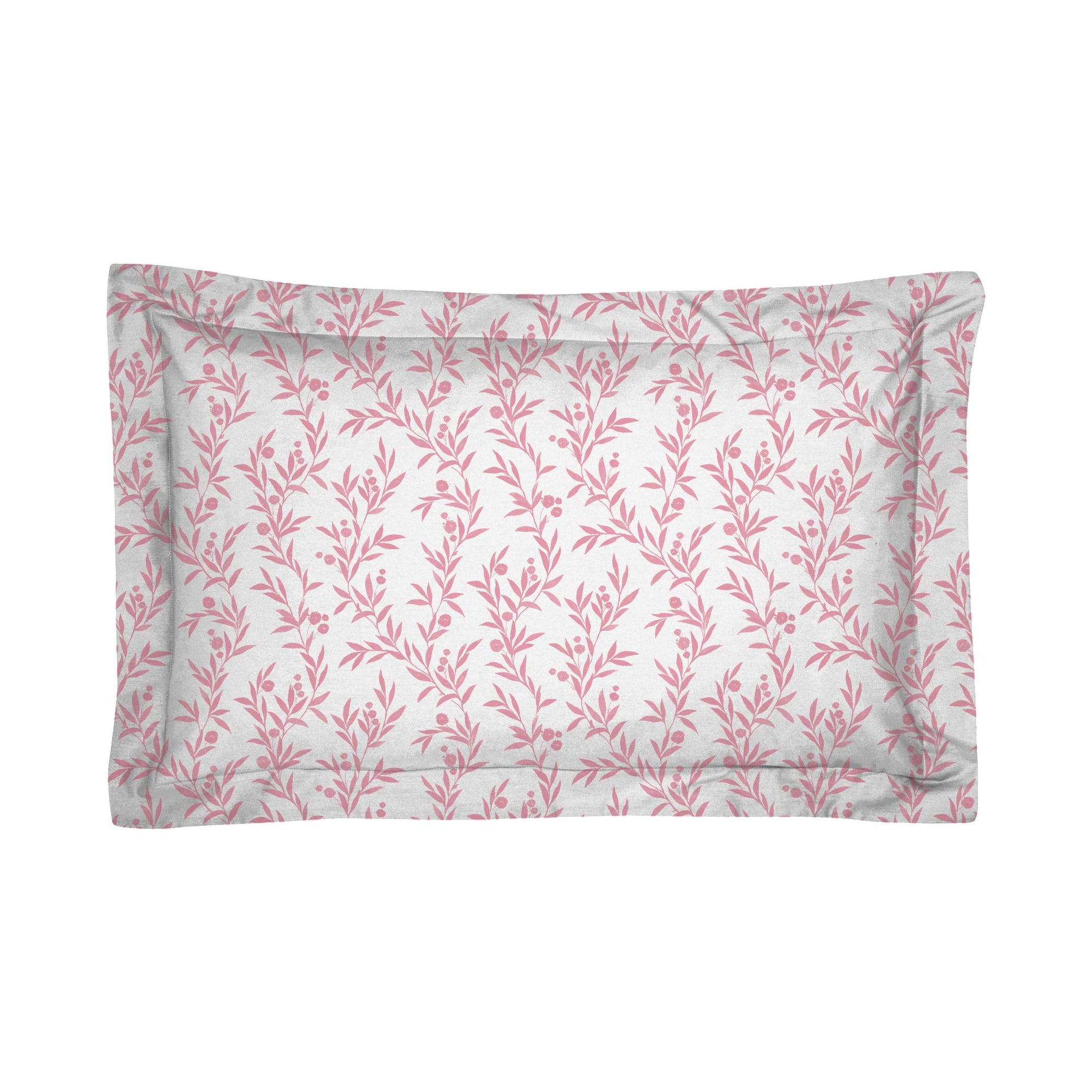 One Pair Pure Pink Floral 200TC Cotton Percale Oxford Pillowcase