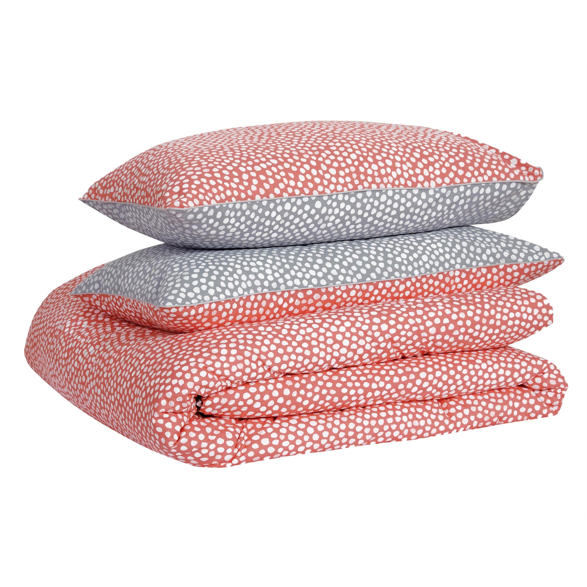 Une paire de taies d&#39;oreiller standard en percale 100 % coton 200 fils à pois corail rose