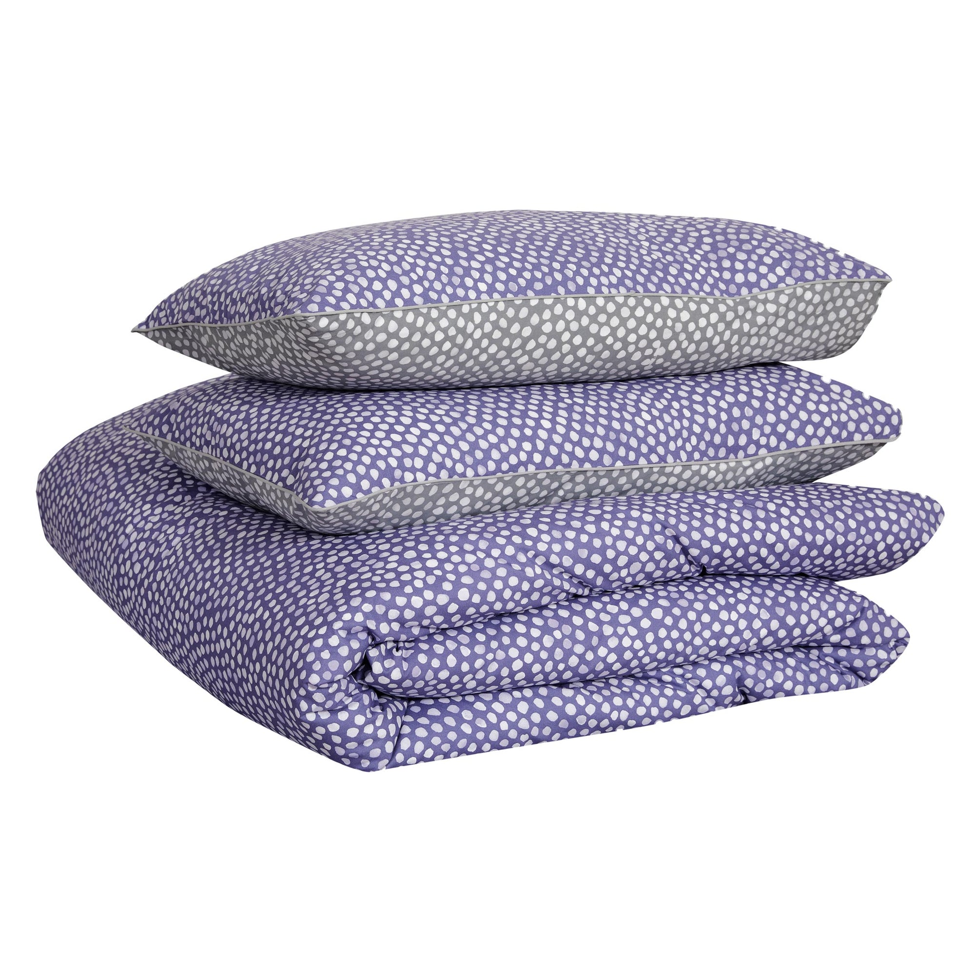 Une paire de taies d&#39;oreiller standard en percale de coton 100 % violet à pois 200 fils