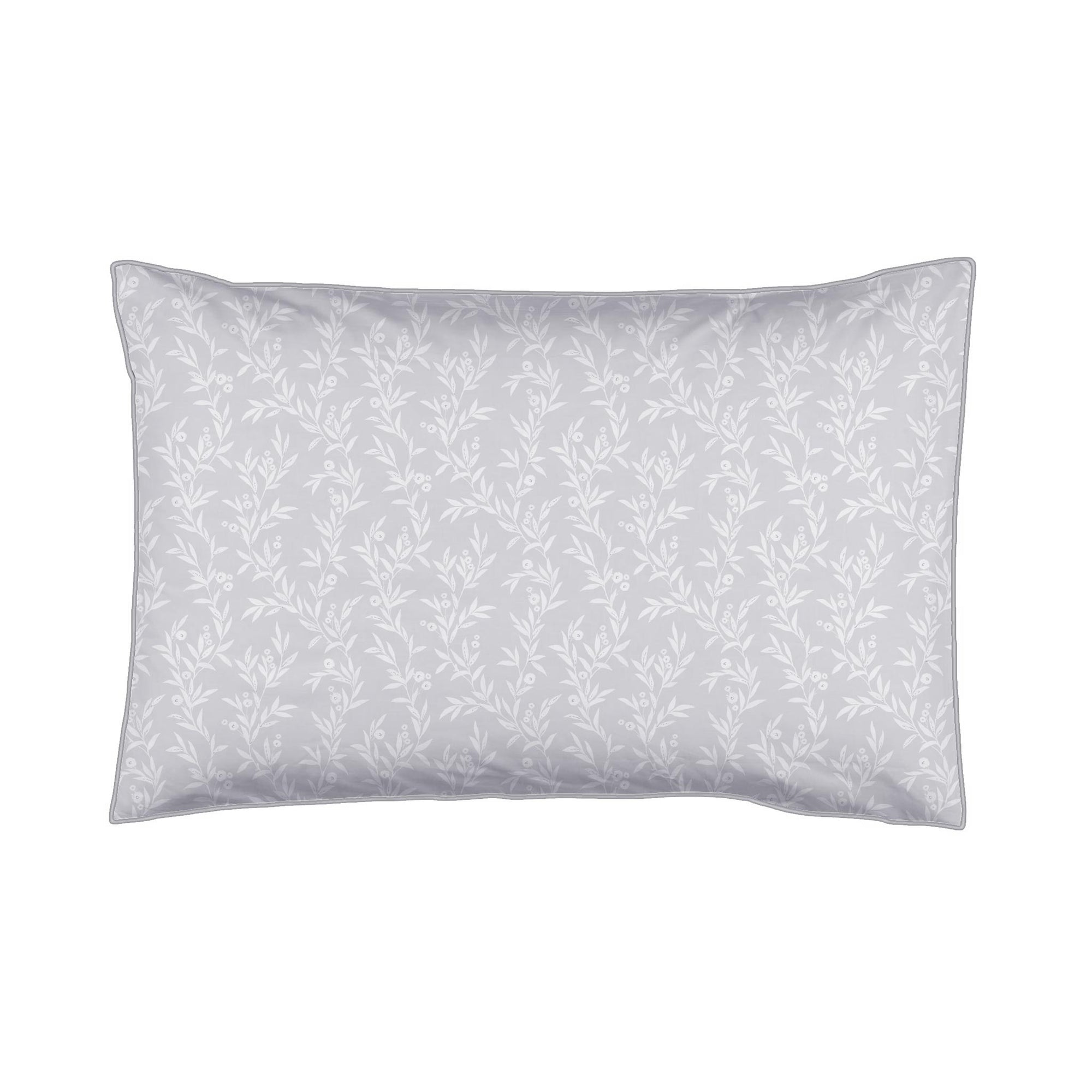 Une paire de taies d&#39;oreiller standard en percale de coton 200 fils, motif floral gris pur