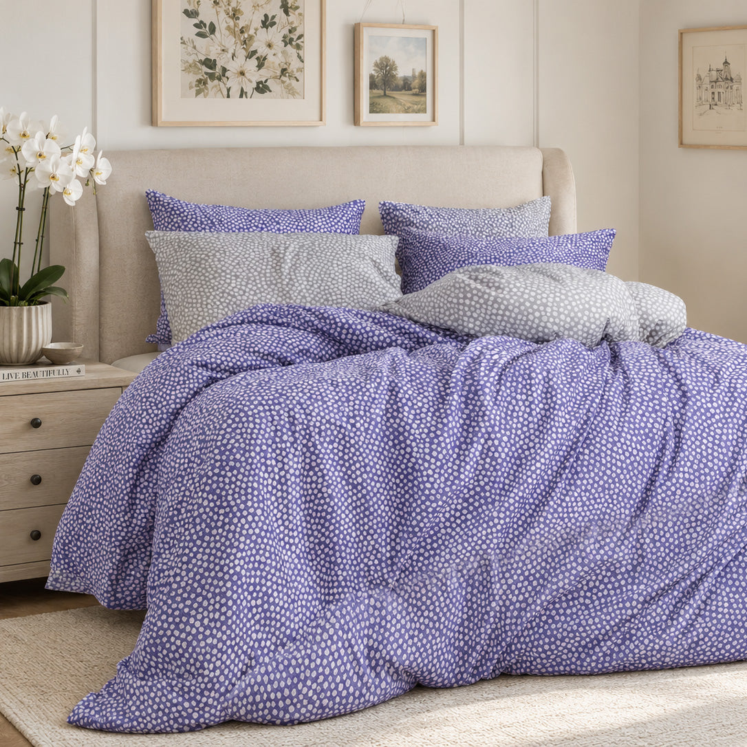 purple lavender grey polka dots luxury duvet cover set cotton percale bedding 004