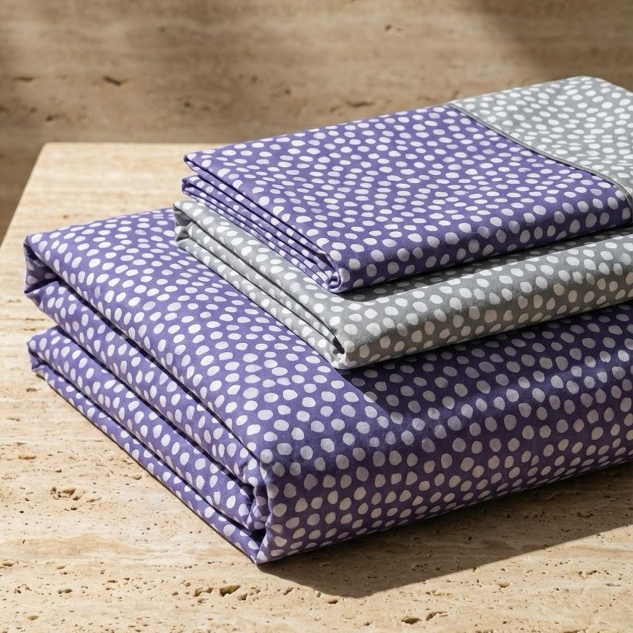 purple lavender grey polka dots luxury duvet cover set cotton percale bedding 007