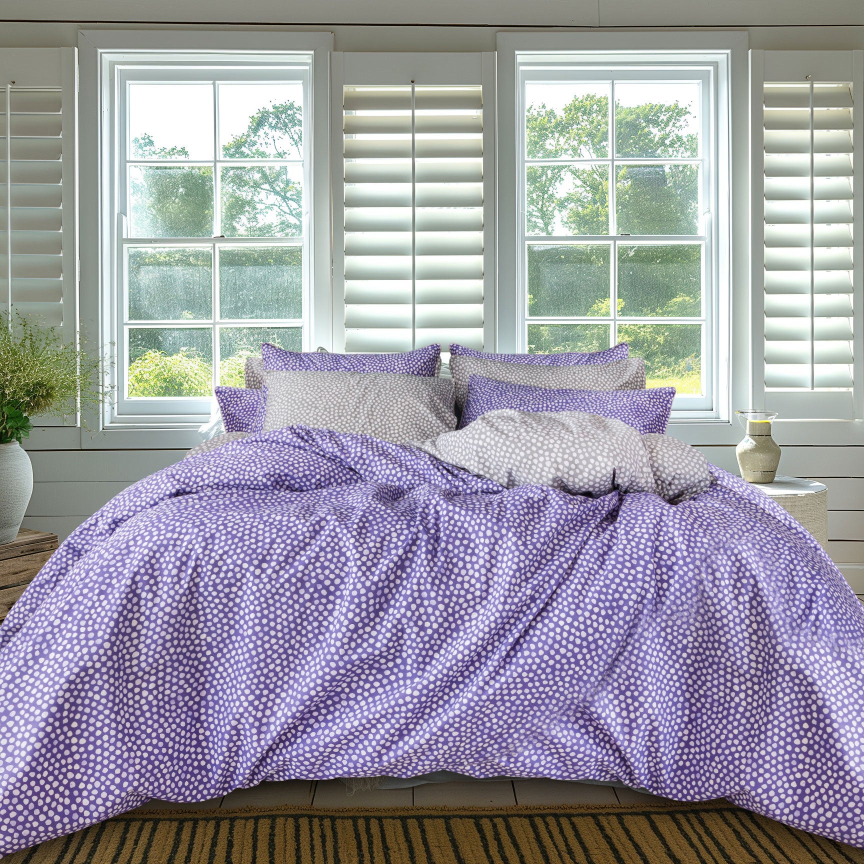 purple lavender grey polka dots luxury duvet cover set cotton percale bedding