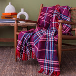 Recycled Red & Navy Plaid Checker Tartan Waffle Eco Throw Blanket