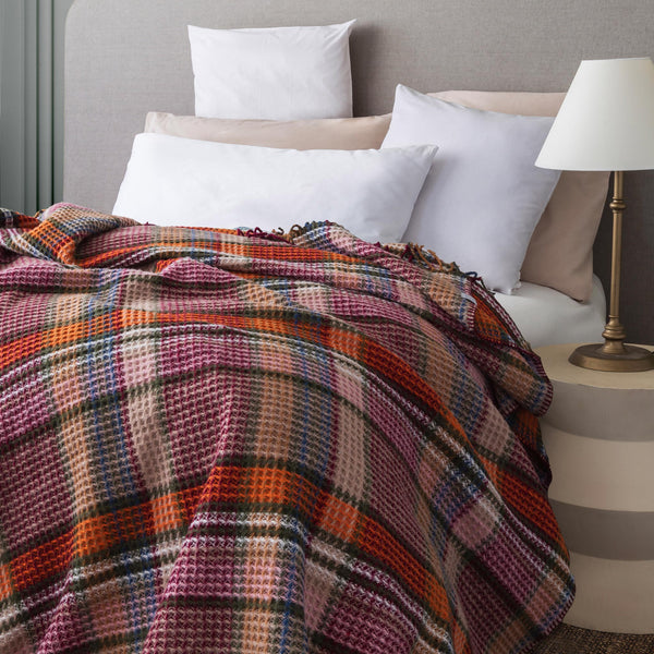 Recycled Terracotta Plaid Checker Tartan Waffle Eco Throw Blanket