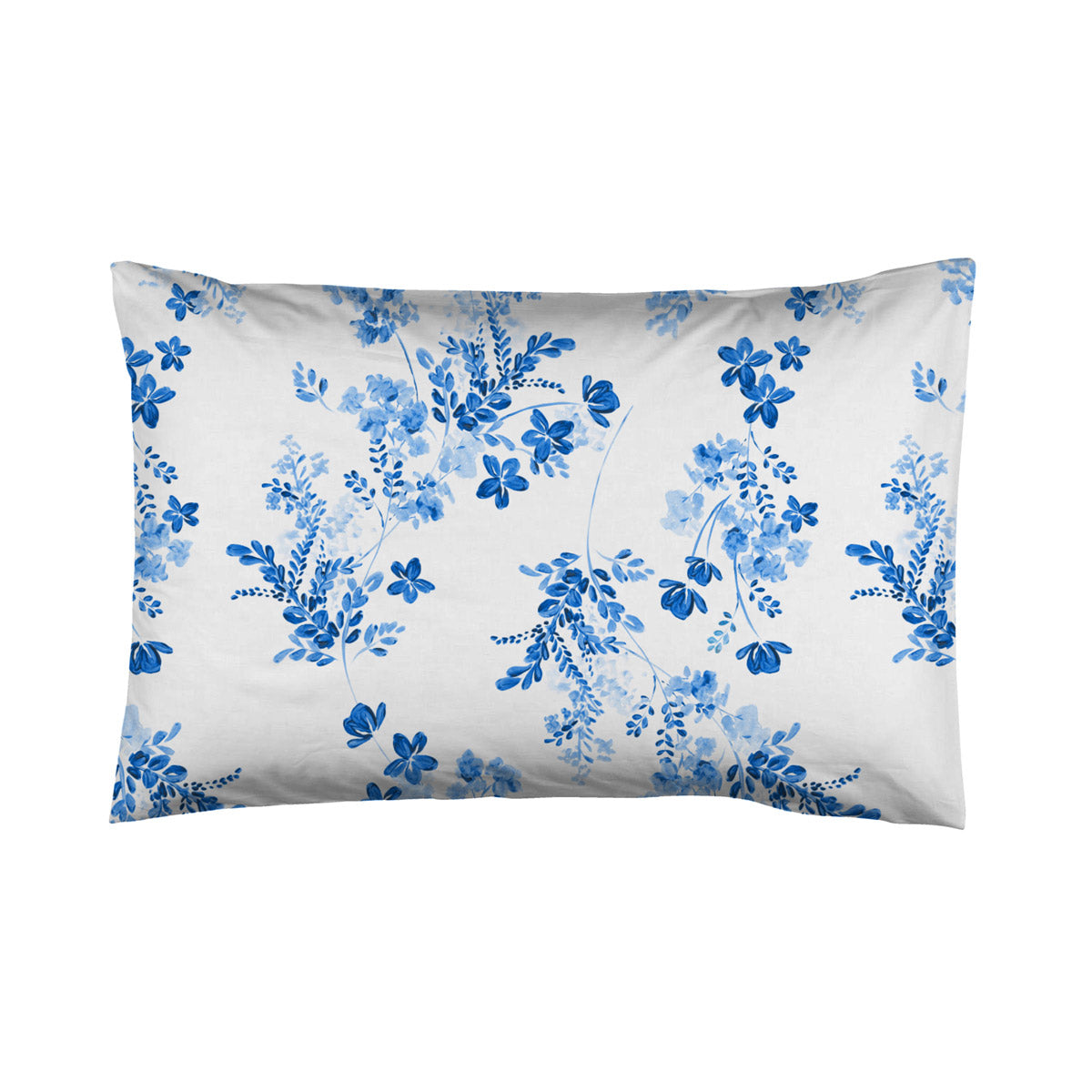Une paire de taies d&#39;oreiller standard 100 % coton bleu floral Sevilla