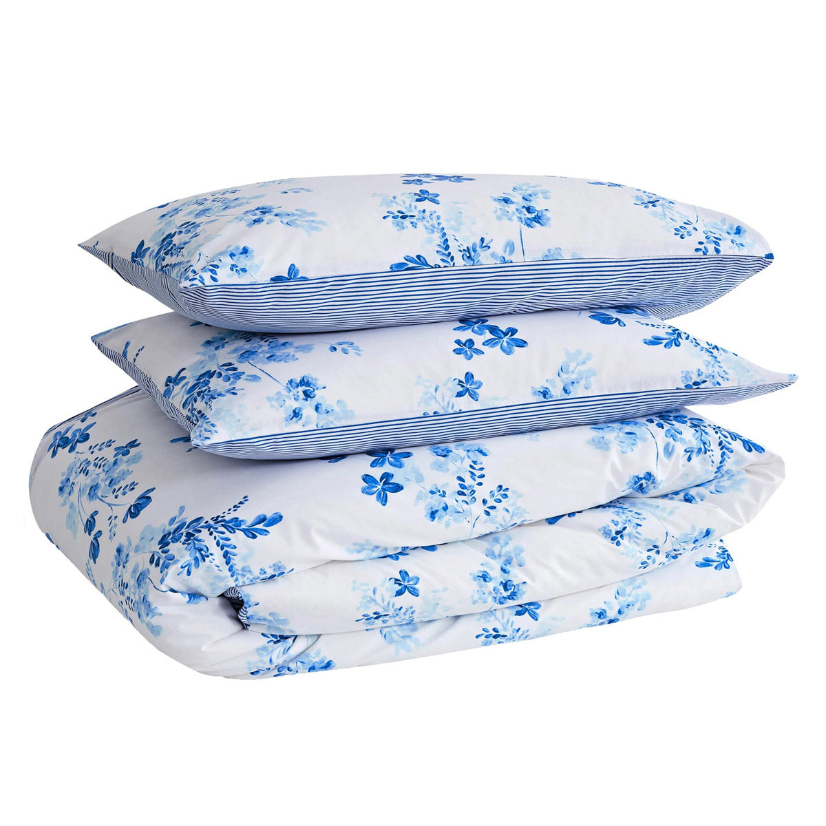 Une paire de taies d&#39;oreiller standard 100 % coton bleu floral Sevilla