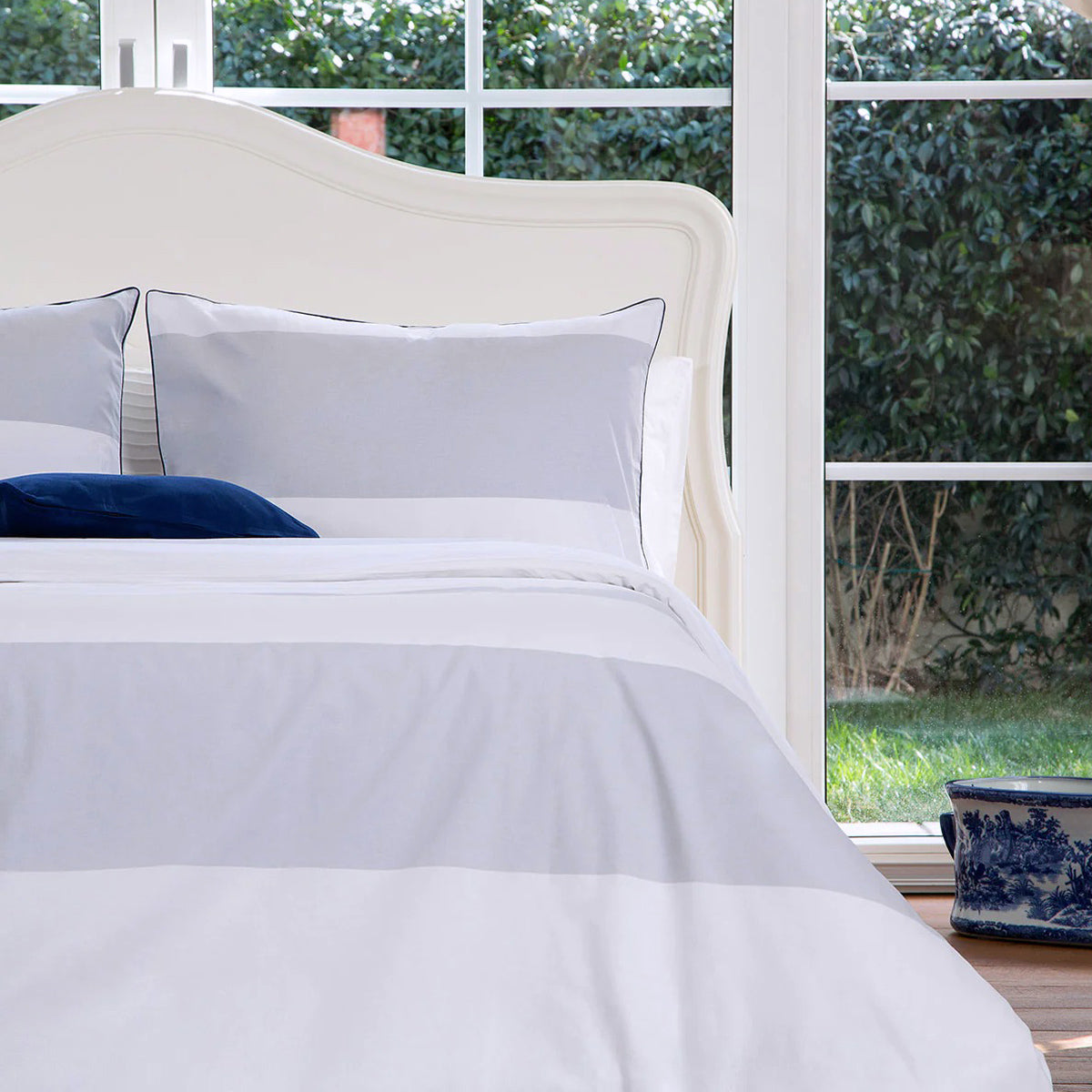 Soho Grey White Striped Cotton Duvet Cover Bedding Set - Super King Size