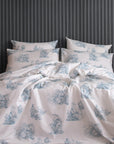 Parure de lit housse de couette en percale de coton Toile De Jouy Bleu