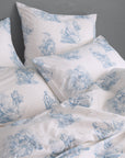 Toile De Jouy Bettwäsche-Set aus blauer Baumwolle mit Bettbezug