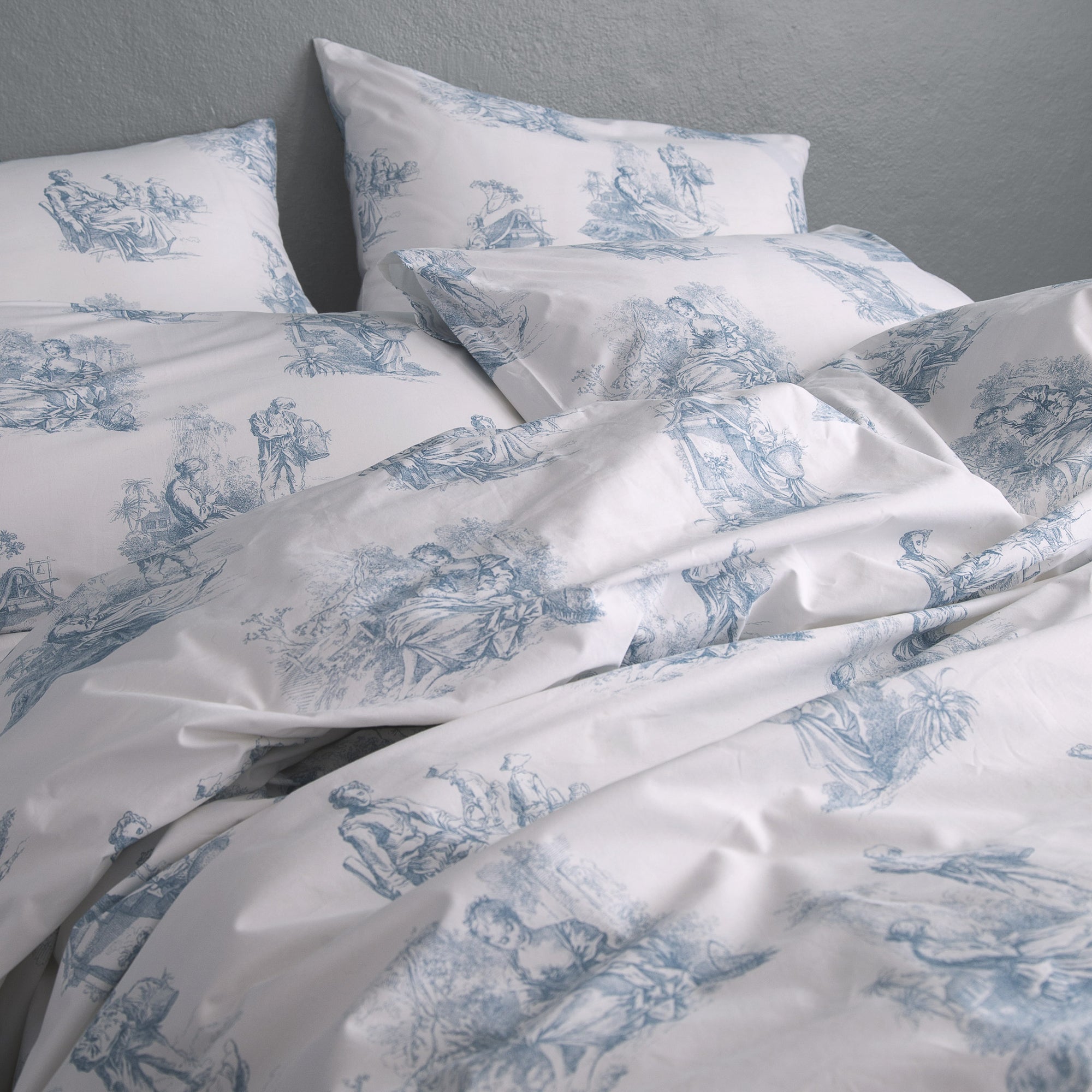 Parure de lit housse de couette en percale de coton Toile De Jouy Bleu