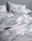 Parure de lit housse de couette en percale de coton Toile De Jouy Bleu