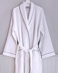 White & Gray Waffle Cotton Robe Unisex Bathrobe