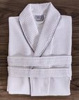 Peignoir unisexe en coton gaufré blanc et gris