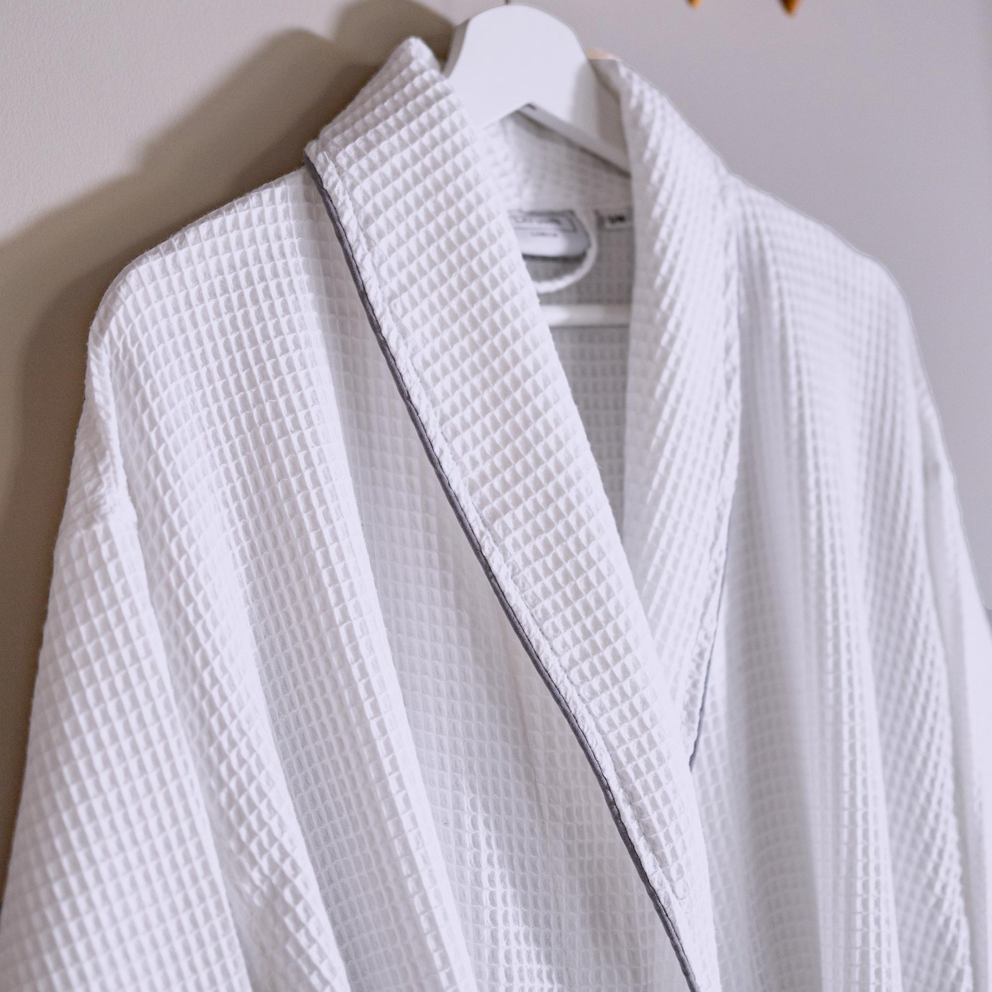 White &amp; Gray Waffle Cotton Robe Unisex Bathrobe
