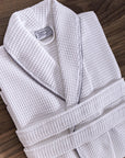 White & Gray Waffle Cotton Robe Unisex Bathrobe