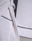 White & Gray Waffle Cotton Robe Unisex Bathrobe