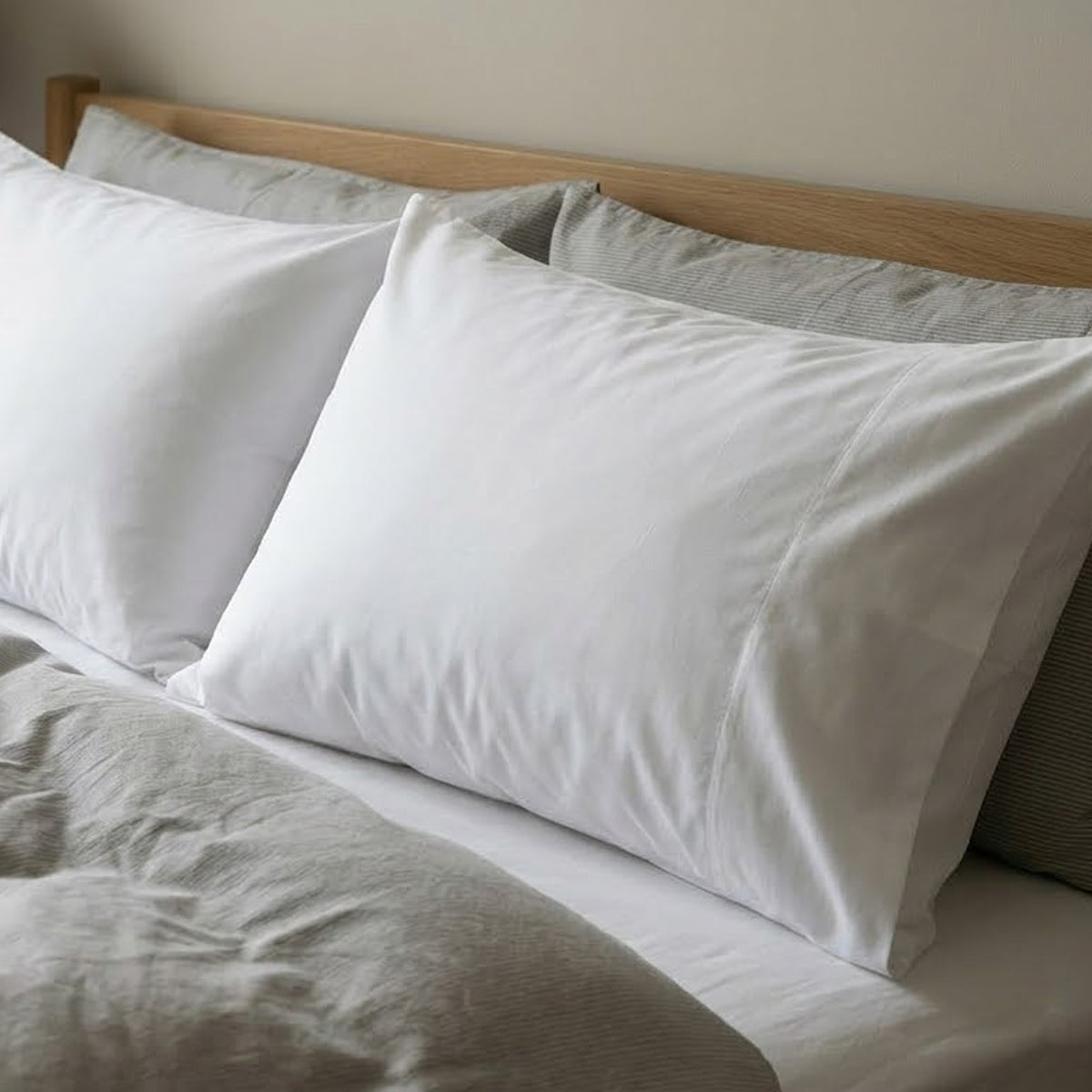 One Pair Cotton White Standard Pillowcase - Pillow Cover