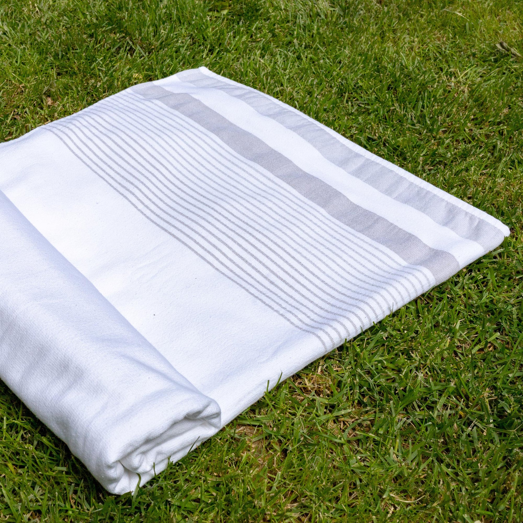 White &amp; Stone Grey Striped 100% Turkish Cotton Peshtemal Towel