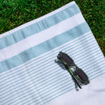 White & Teal Striped 100% Turkish Cotton Peshtemal Towel