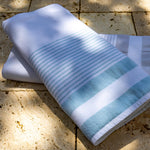 White & Teal Striped 100% Turkish Cotton Peshtemal Towel