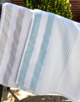 Serviette Peshtemal en coton turc à rayures blanches et bleu sarcelle