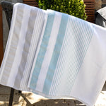 White & Teal Striped 100% Turkish Cotton Peshtemal Towel