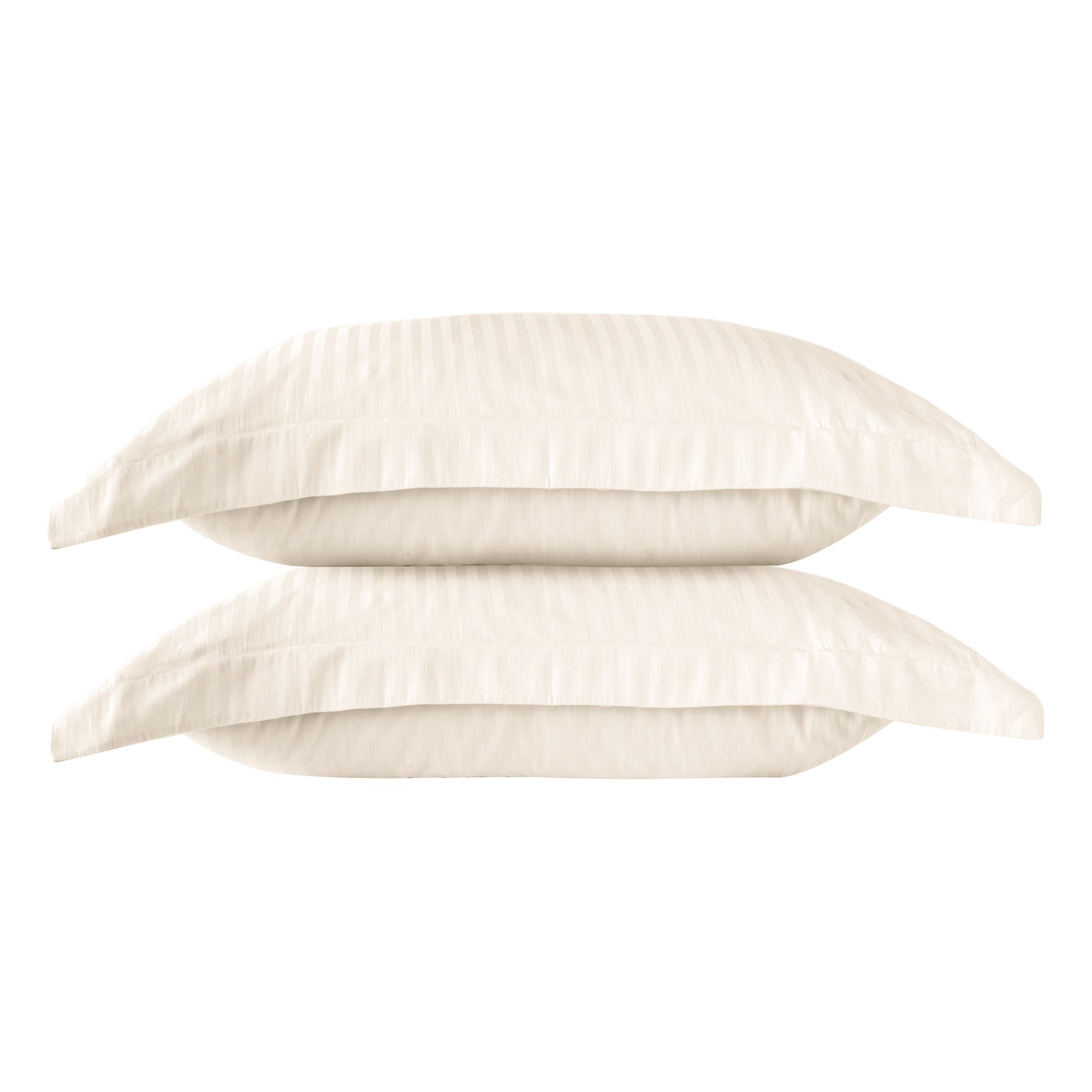 Une paire de taies d&#39;oreiller Oxford en satin de coton 100 % à rayures blanc perle