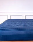 Navy Blue Striped 100% Cotton Sateen Flat Sheet